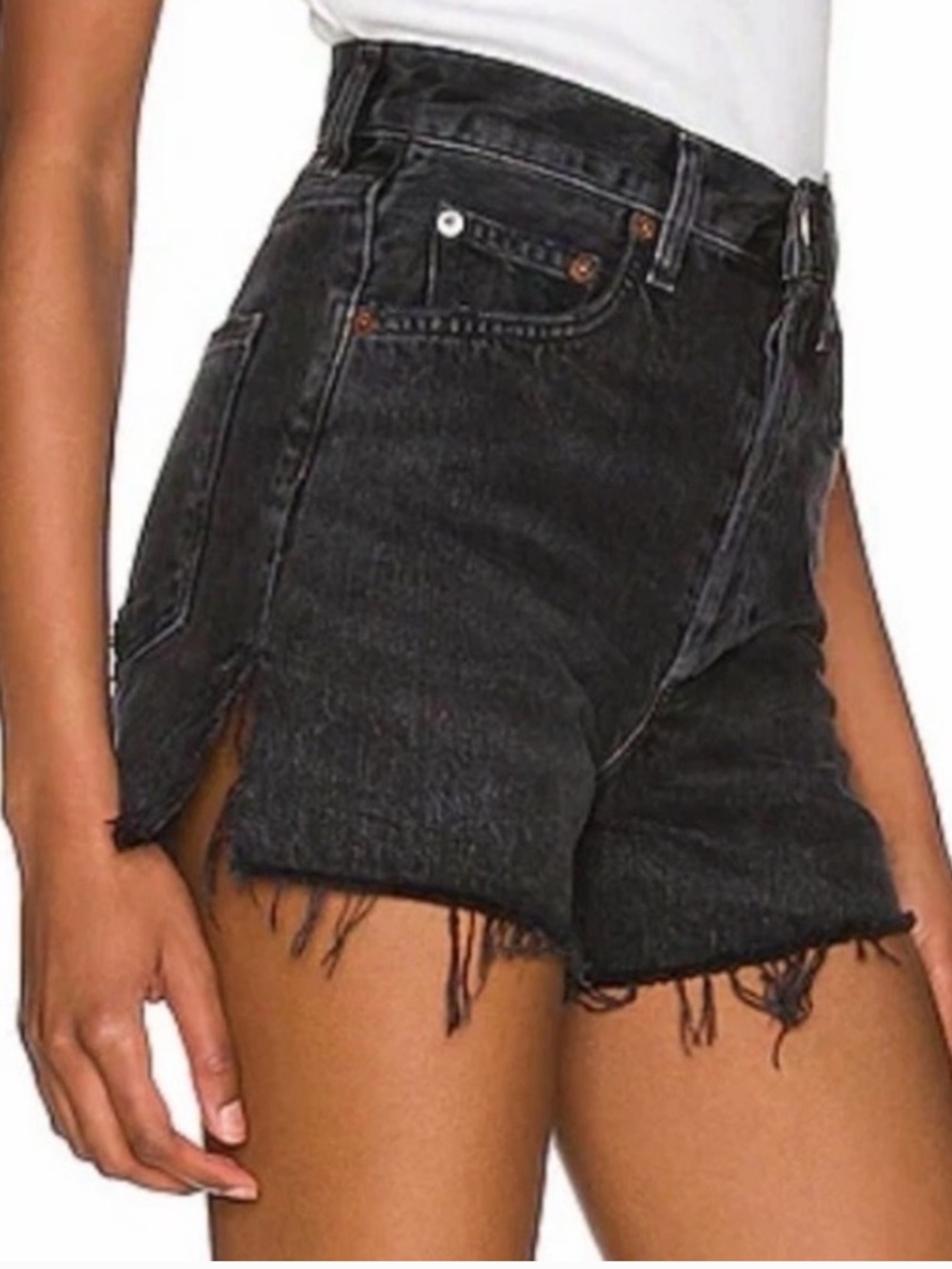 Agolde Size 25 Black Dee Jean Shorts Womens High Waist Button Up Denim